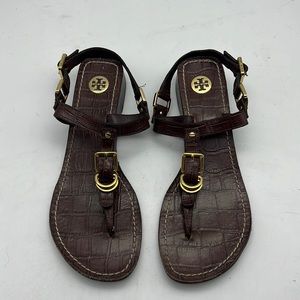 Tory Burch Trent Croc Alligator Leather buckle gold hardware Sandal